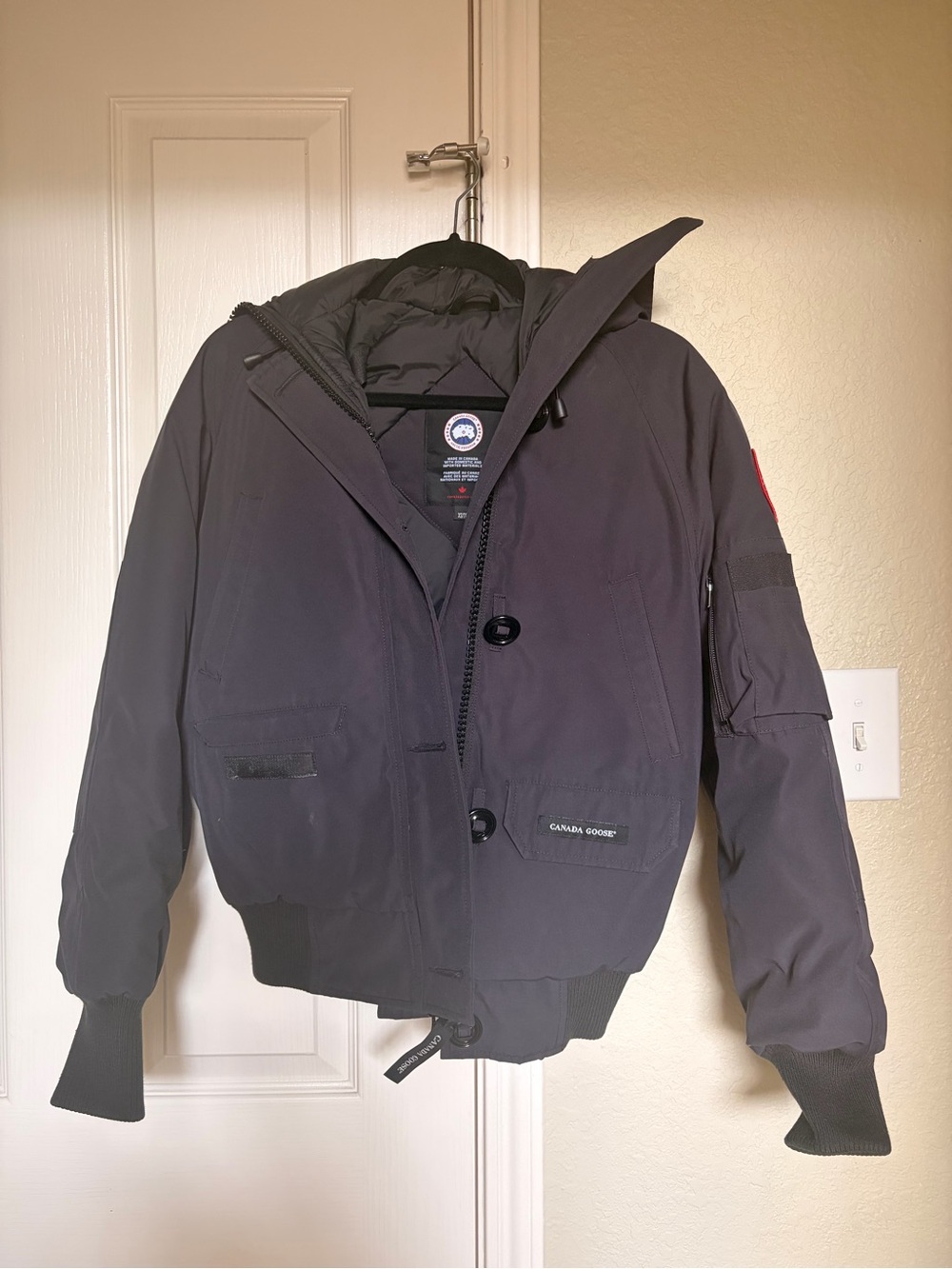 Canada Goose Women’s Navy Bomber Jacket with Coyote Fur Lining